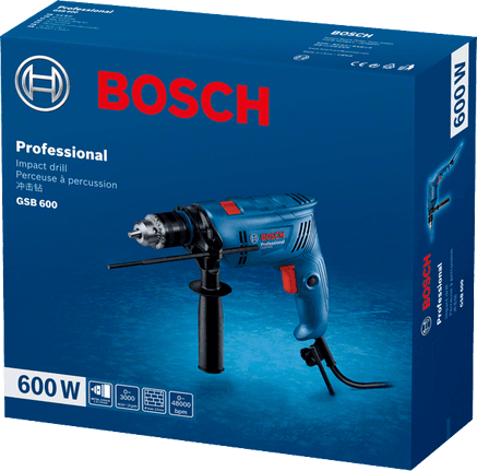 Bosch GSB 600 600W darbeli matkap, stüdyo ürün fotoğrafı